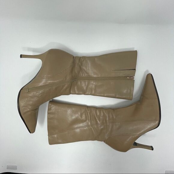 ALDO Boots High Heel Boots Mid Calf 
Tan Pointed Toe Quality Leather Size 7.5 38 - Picture 2 of 9